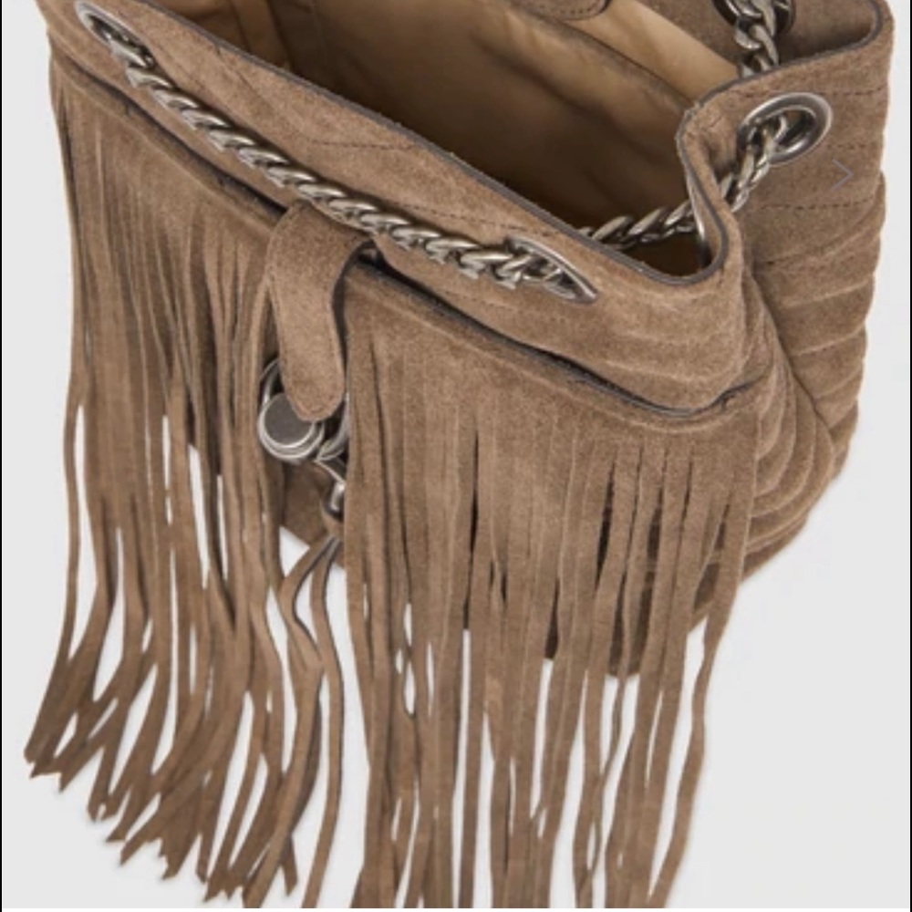 Rebecca Minkoff Edie Bucket Crossbody With Fringe, Porcini Tan Brown - Picture 3 of 15